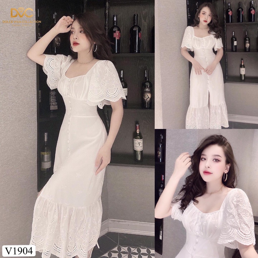 Váy xẻ trắng thiết kế V1904 - Mimo shop phân phối chính thức ( Ảnh mẫu và ảnh trải sàn do shop tự chụp )