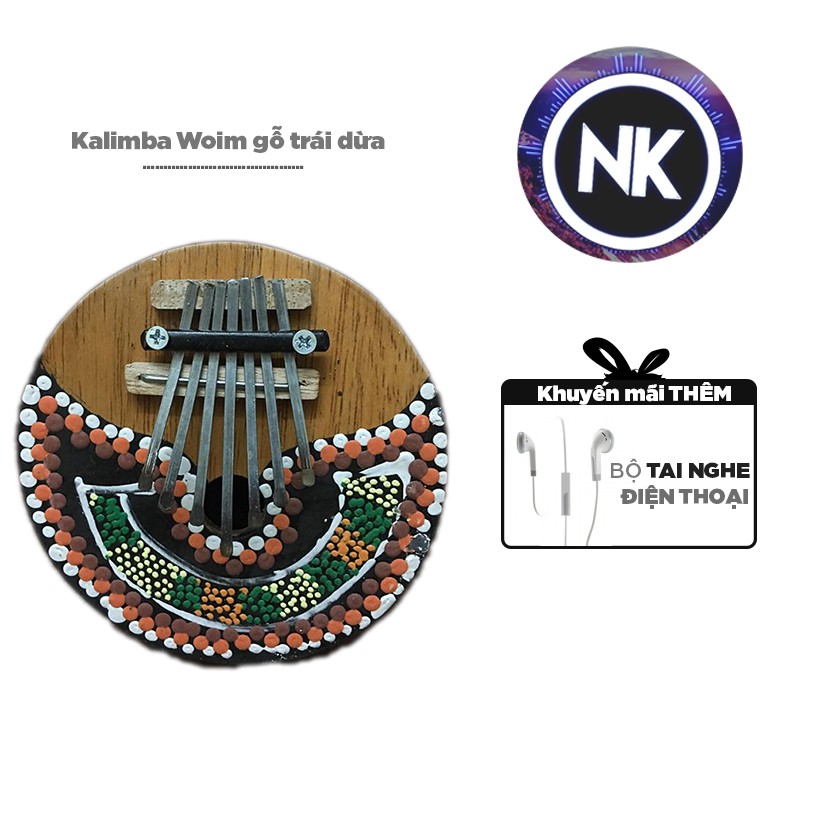 Đàn Kalimba Woim Gỗ Trái Dừa 7 Phím Tặng Kèm Tai Nghe Thời Trang - Hàng Có Sẵn