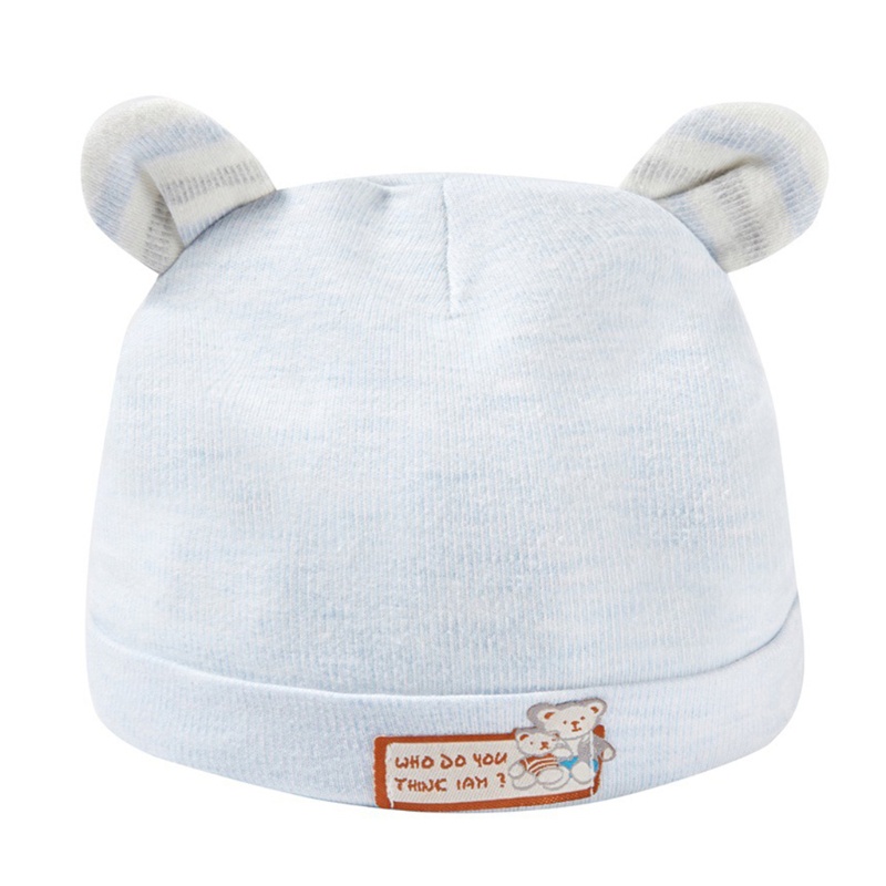 Mũ beanie tai gấu chất liệu cotton màu trơn đáng yêu dành cho bé trai/bé gái 0-6 tháng