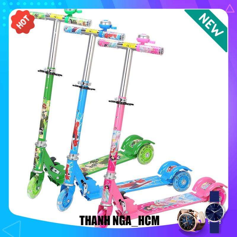 ◕✼Xe trượt Scooter 3 bánh có đèn phát sáng cho bé, khung sắt chắc chắn , MẪU THẮNG VCHUÔNG