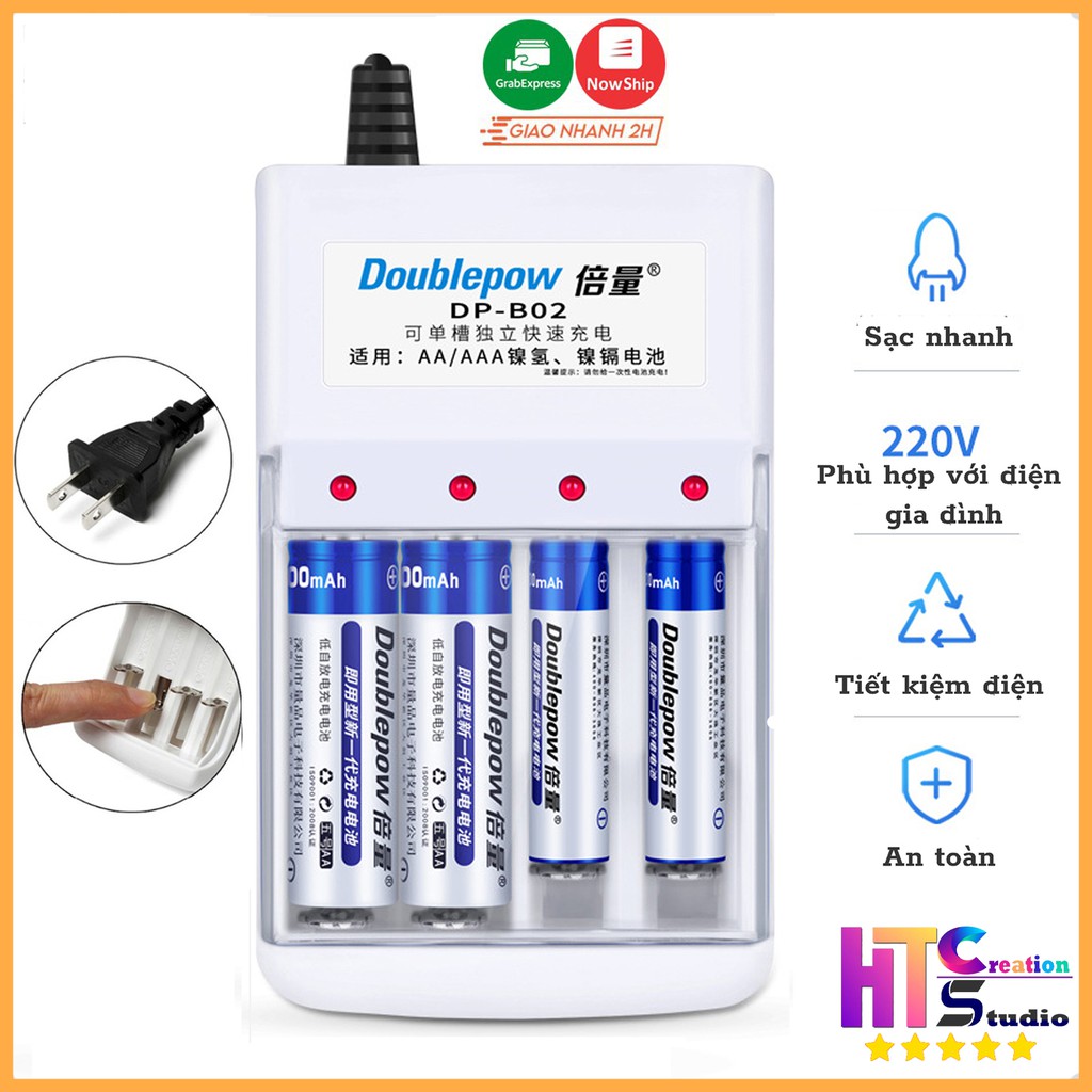 Bộ sạc đa năng Doublepow DP-B02 dùng sạc cho 4 viên pin tiểu AA hoặc AAA- Sạc chính hãng