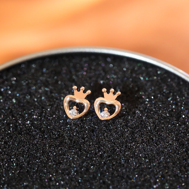 Đôi Bông Tai Mạ Vàng 18K Hình Vương Miện Đính Đá Zircon Thời Trang