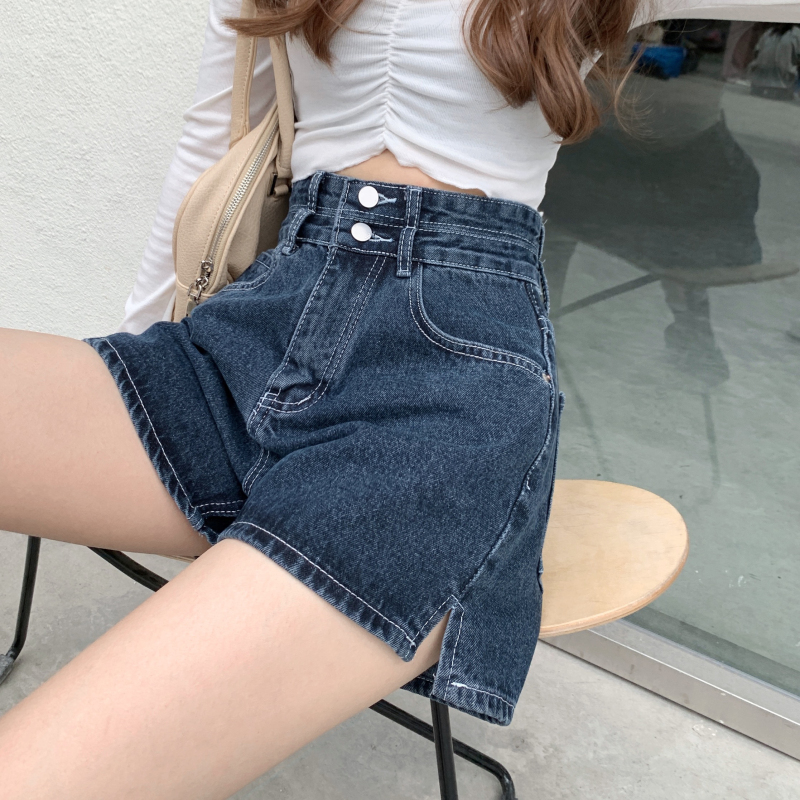 Quần Short Denim Ống Rộng Lưng Cao Thời Trang Cho Nữ