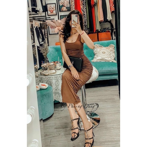 Sandal cao gót quai mảnh chữ vàng hàng qccc fullbox