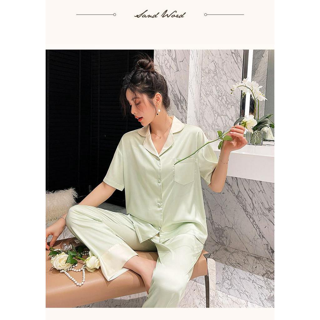 Bộ Đồ Ngủ Lụa Tay Ngắn Dáng Rộng Trẻ Trung Hợp Thời Trang Cho Bạn Gái