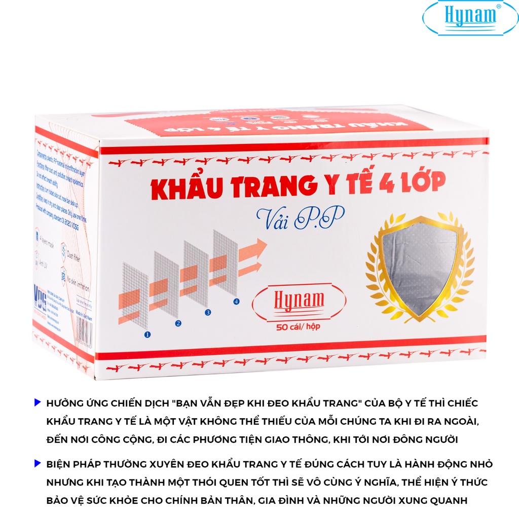 Khẩu trang y tế 4 lớp Hynam trắng, xanh, hồng hộp 50 cái - Kháng khuẩn, chống bụi, chống tia UV - Viễn Đông Sài Gòn