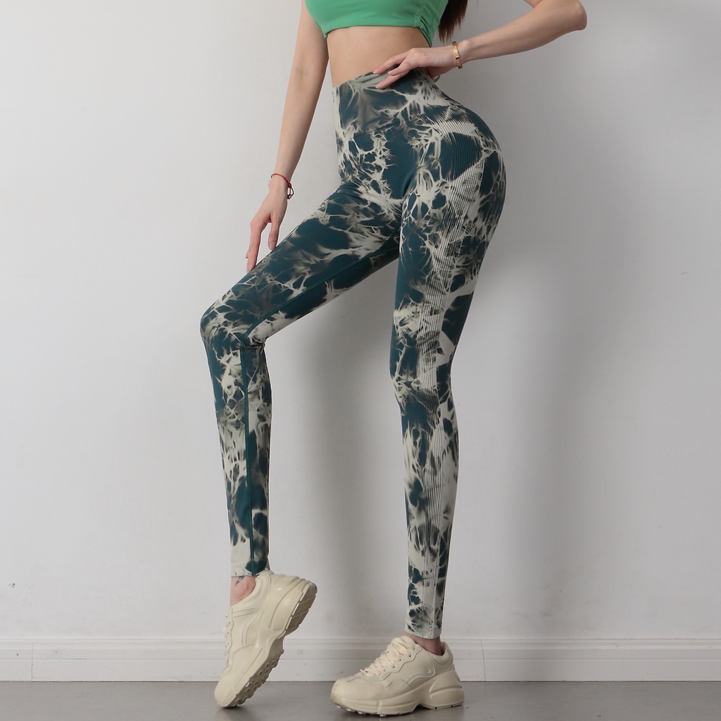 Quần legging Anran nhuộm màu lưng cao nhanh khô phong cách thể thao thời trang cho nữ