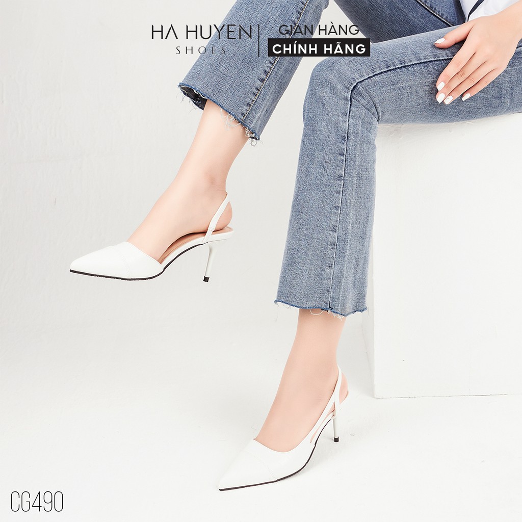 Giày cao gót nữ Hà Huyền Shoes mũi nhọn captoe quai đan hông chân gót nhọn 7 phân - CG490