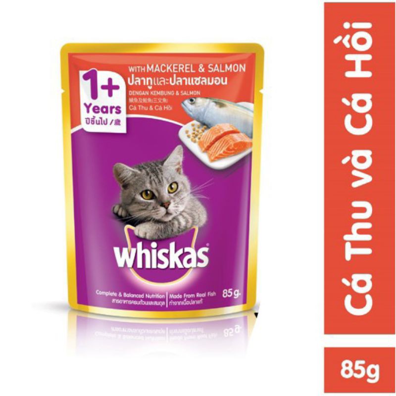 Thức ăn ướt cho mèo Pate Whiskas gói nhỏ 85 gram đủ hương vị