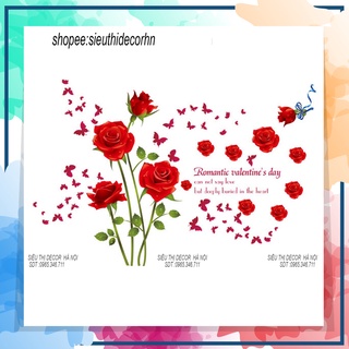 Decal dán tường phòng ngủ hoa hồng đứng sk9195a. đề can dán tường hàn quốc kích thước 60x90cm