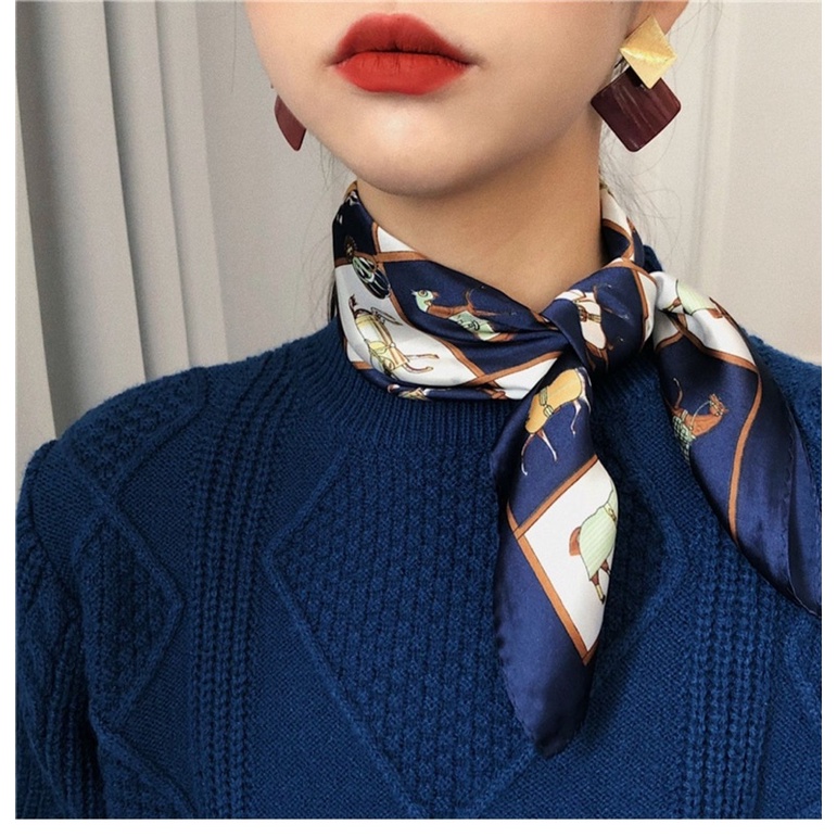 Khăn turban in hình con ngựa lụa mini size 53x53cm - Maben