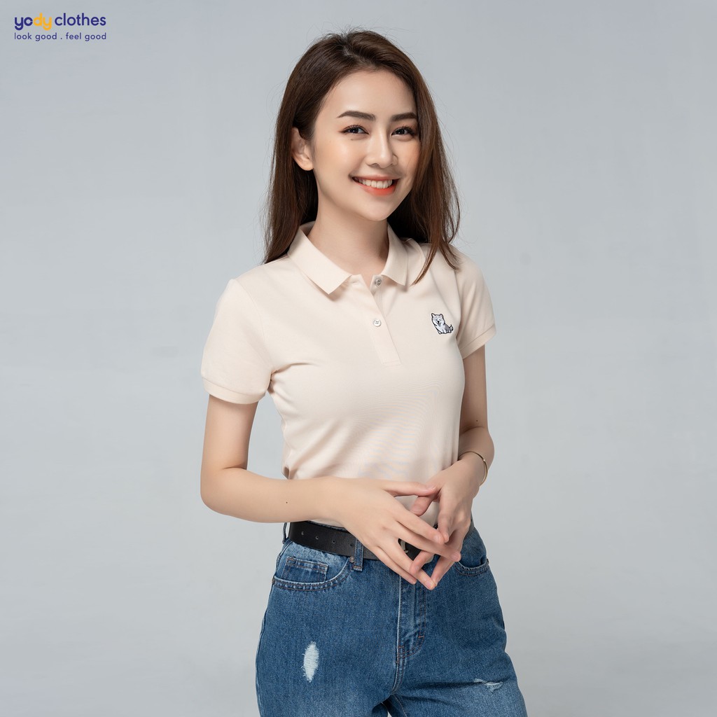 Áo thun polo nữ YODY thêu họa tiết vải mắt chim cao cấp thoáng mát co giãn APN3878 | BigBuy360 - bigbuy360.vn