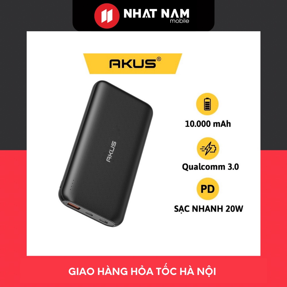 Sạc dự phòng dung lượng 10000mAh sạc nhanh 20w AKUS - DP230 - Hàng chính hãng - BH 12 tháng- Đen