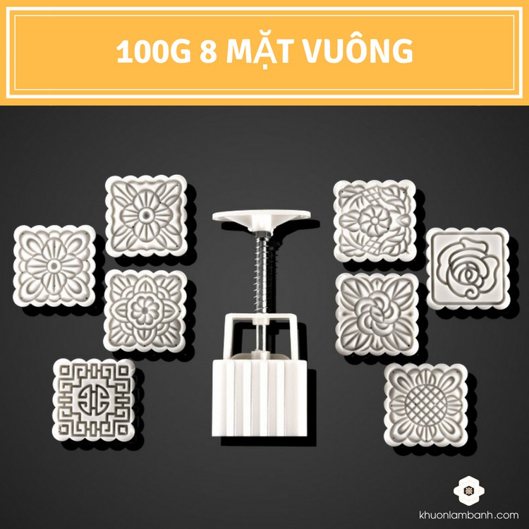 Khuôn bánh trung thu 100g 8 mặt vuông hoa hồng