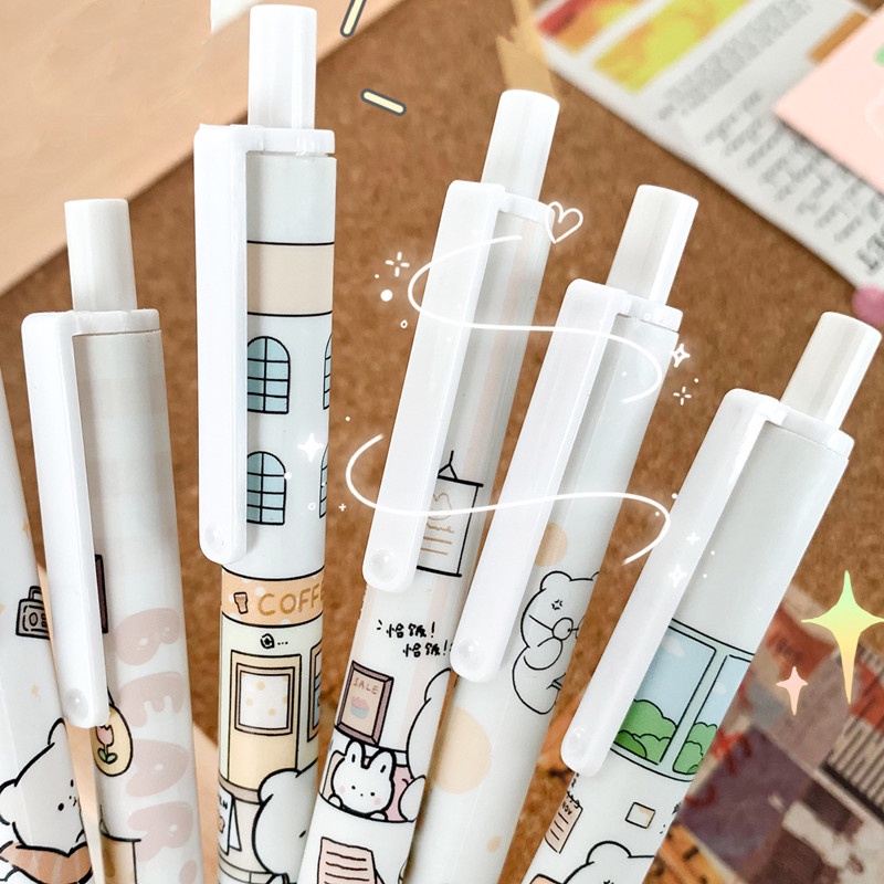 Set 6 bút gel RUIXIANG ngòi 0.5mm họa tiết hoạt hình xinh xắn