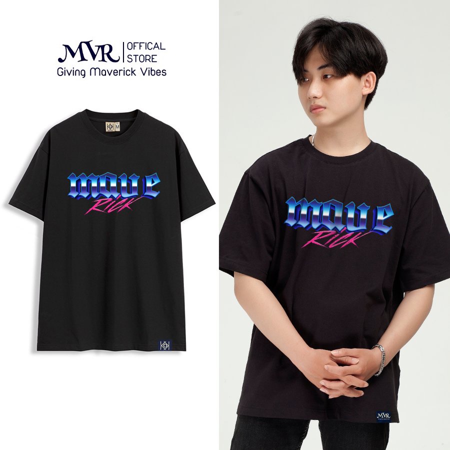 Áo thun basic logo Maverick phong cách disco 80s retro form rộng tay lỡ Big size Oversize 110Kg KK40131