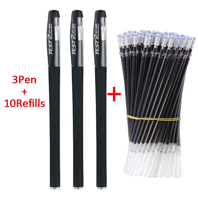 Set 3 Bút Bi + 10 Ngòi Bút 0.5mm Màu Đen