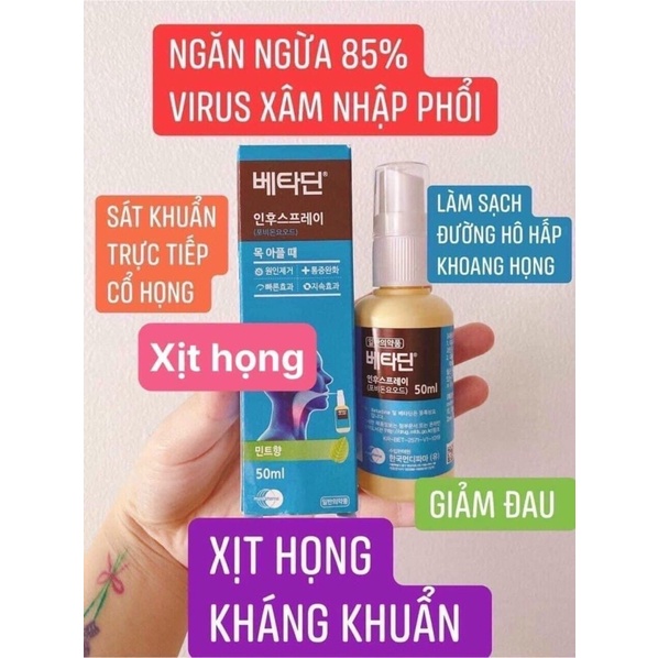 Xịt Kháng Khuẩn Miệng và Cổ Họng Betadine Hàn Quốc Hộp 1 chai x 50ml