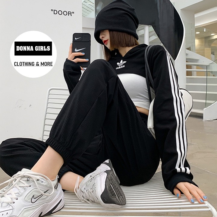 Quần JOGGER ỐNG RỘNG nữ kiểu quần bo gấu cạp cao thể thao DONNA GIRLS QD03