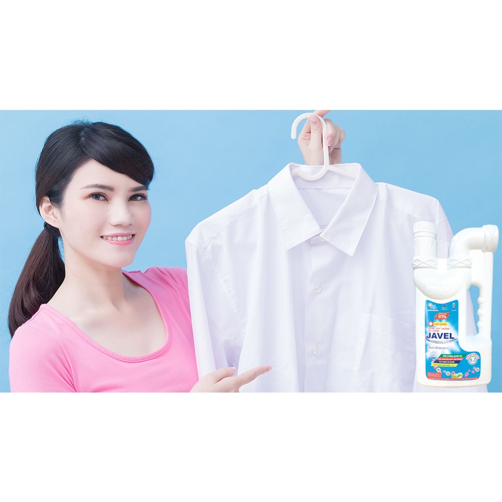 Nước tẩy quần áo, tẩy trắng quần áo cho áo trắng Javel hương hoa quả tự nhiên Sifa 999, 1,2kg