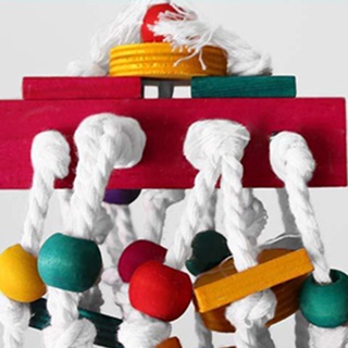 ♥ Ready Bird Parrot Wood Building Blocks Bite String Hanging Cage Swing Chewing Toy