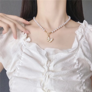 Mới vòng cổ Choker Mặt Hình Bướm Đính Ngọc Trai Thời Trang Hàn Quốc Cho Nữ