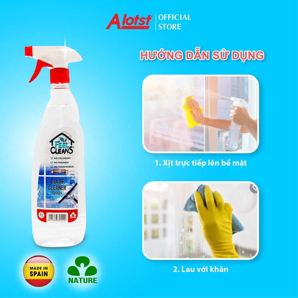 Nước Lau Xịt Kính FeelCleans 1 Lít made in Spain