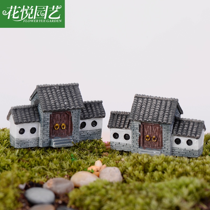 Cổng nhà xưa trang trí mô hình, tiểu cảnh, sen đá, terrarium