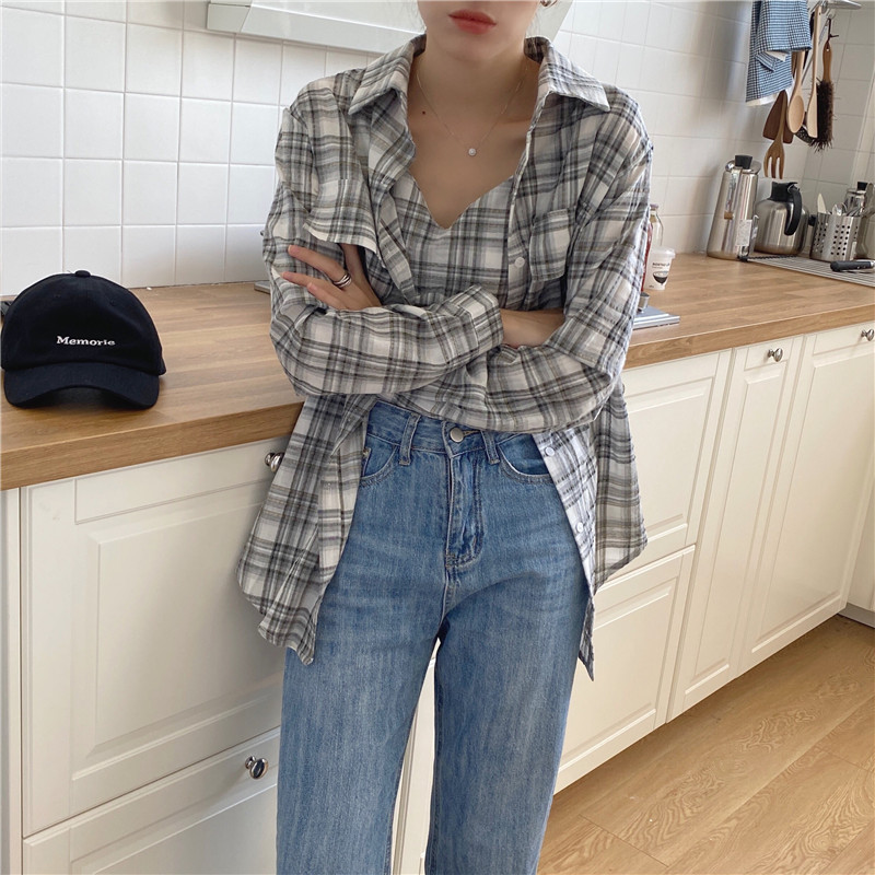 Bộ Áo Croptop Ca Rô Dài Tay + Áo Khoác Croptop Dài Tay Xinh Xắn Dành Cho Nữ 36795