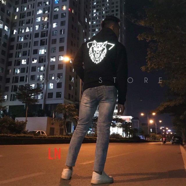 áo hoodie nỉ nam nữ in đầu sói hades in 2 mặt phản quang bạc