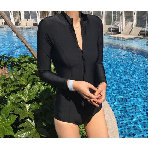 Bộ đồ bơi nữ màu đen liền mảnh thun lạnh đẹp có khóa