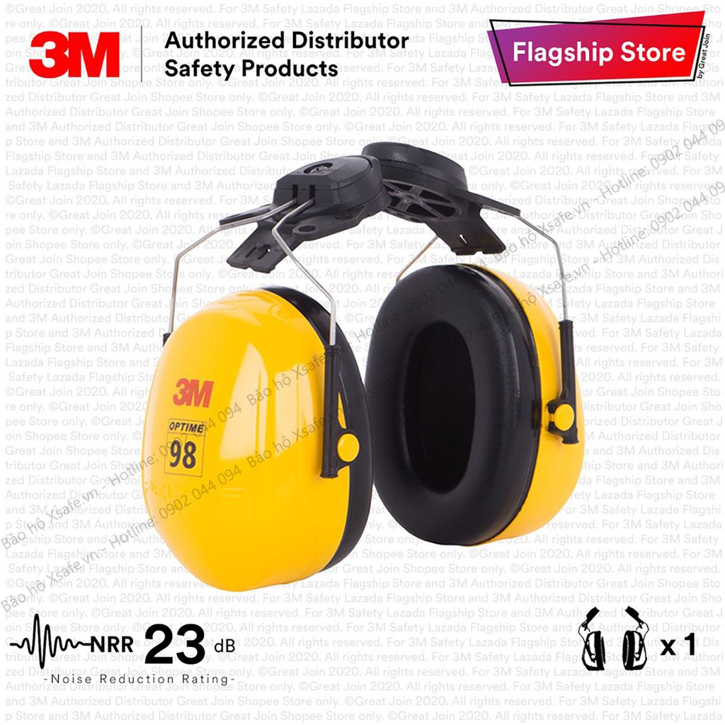 Chụp tai chống ồn 3M H9P3E - Độ giảm ồn 23dB, chụp tai bảo vệ tai gắn mũ bảo hộ, ôm kín khít vành tai người dùng - XSAFE