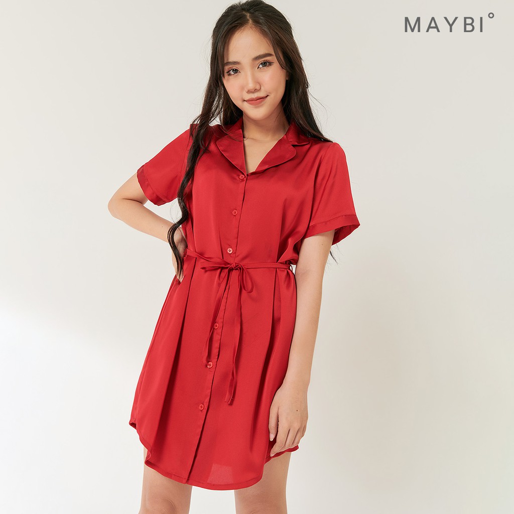 MAYBI - Đầm suông cổ danton đỏ - Red notched shift dress
