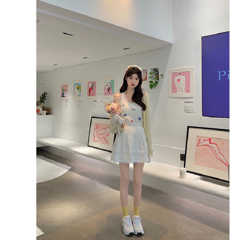 Áo croptop XIAOZHAINV không tay thêu họa tiết phong cách Hàn Quốc thời trang mùa hè cho nữ