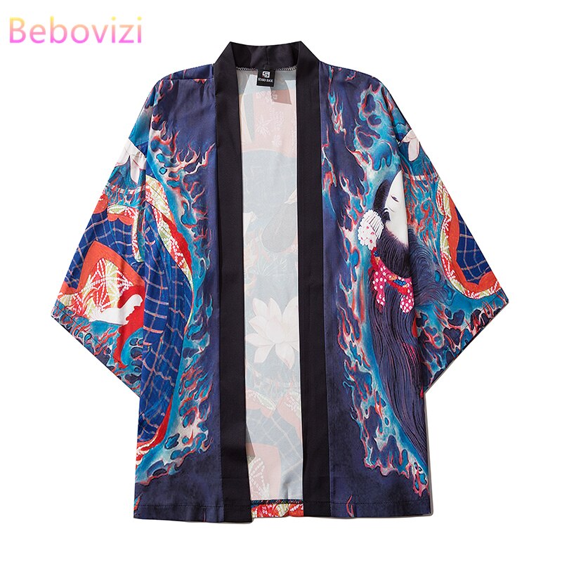 M-XXL Fashion UKIYOE Summer Loose Japanese Samurai Streetwear Cardigan Women Men Harajuku Haori Kimono Cosplay Yukata