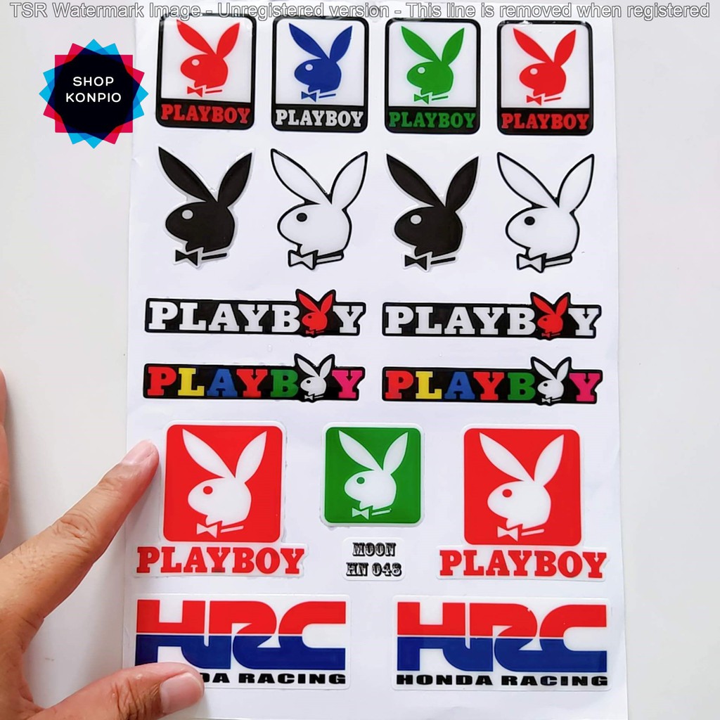 Bộ Tem Sticker Playboy Dập Nổi Cao Cấp Dán Xe Máy, Ô Tô, Mũ Bảo Hiểm, Chống Thấm Nước, Chống Bay Màu