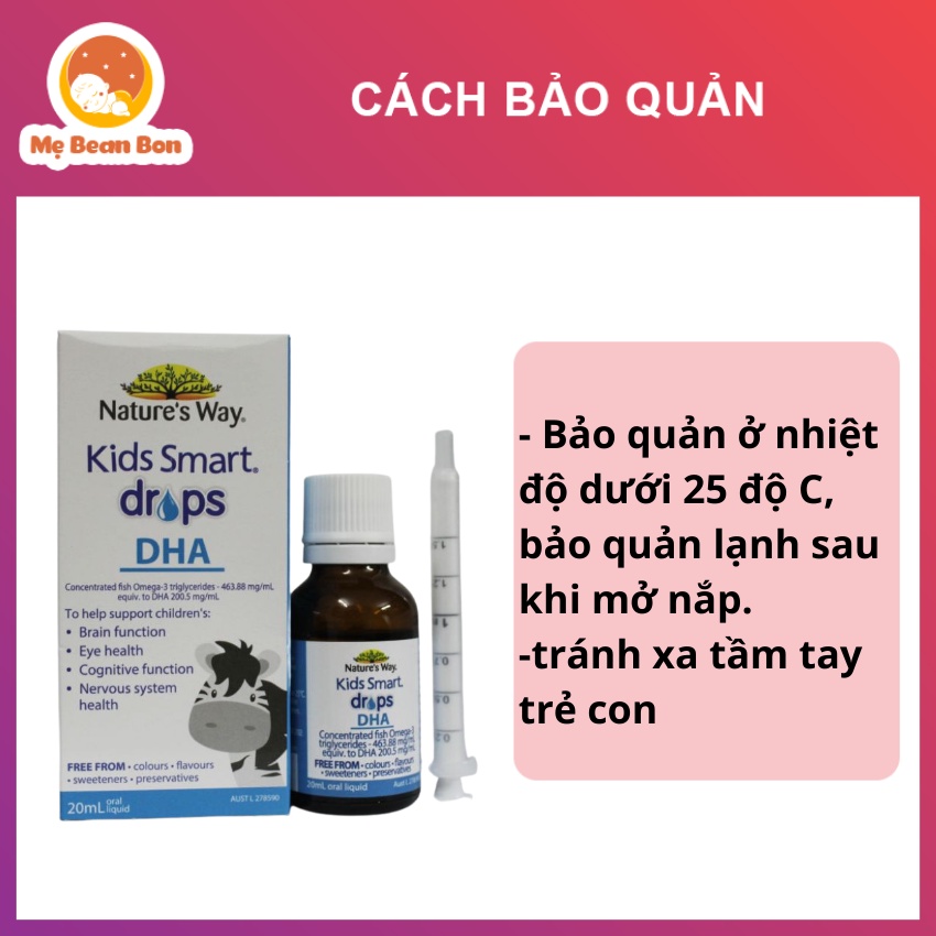 DHA cho bé từ sơ sinh NATURE'S WAY KIDS SMART DROPS DHA DẠNG NƯỚC nhỏ Giọt 20ml giúp bé phát triển trí tuệ thông minh