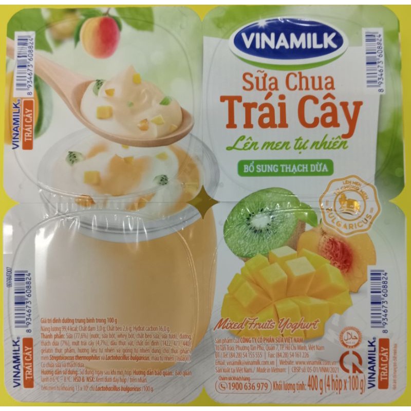 Sữa Chua Vinamilk Nha Đam,Dâu,Trái cây,Lựu Đỏ 100g lốc 4 hộp