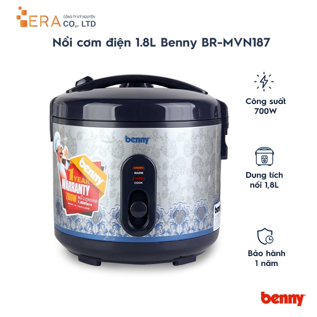 [Mã ELHADEV giảm 4% đơn 300K] Nồi cơm điện 1.8L Benny BR-MVN187