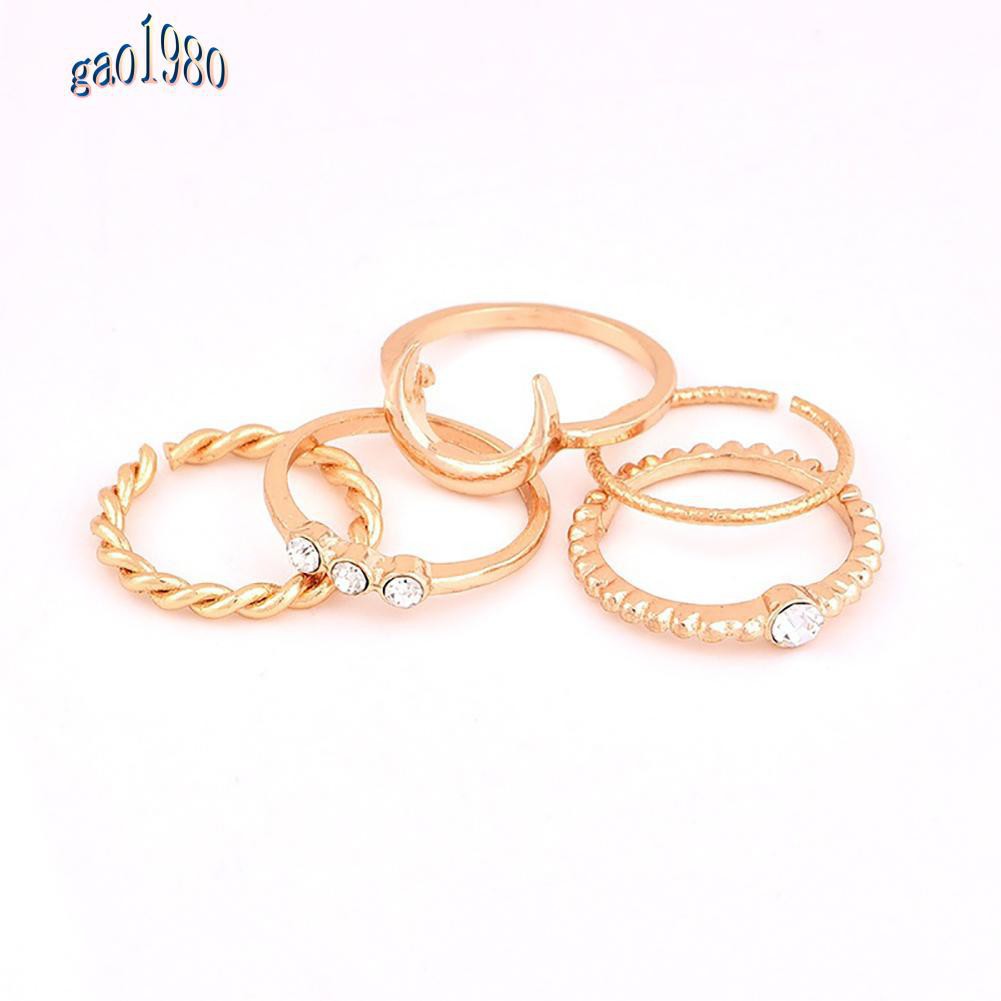 Set 5 Nhẫn Đeo Khớp Ngón Tay Hình Mặt Trăng Vintage