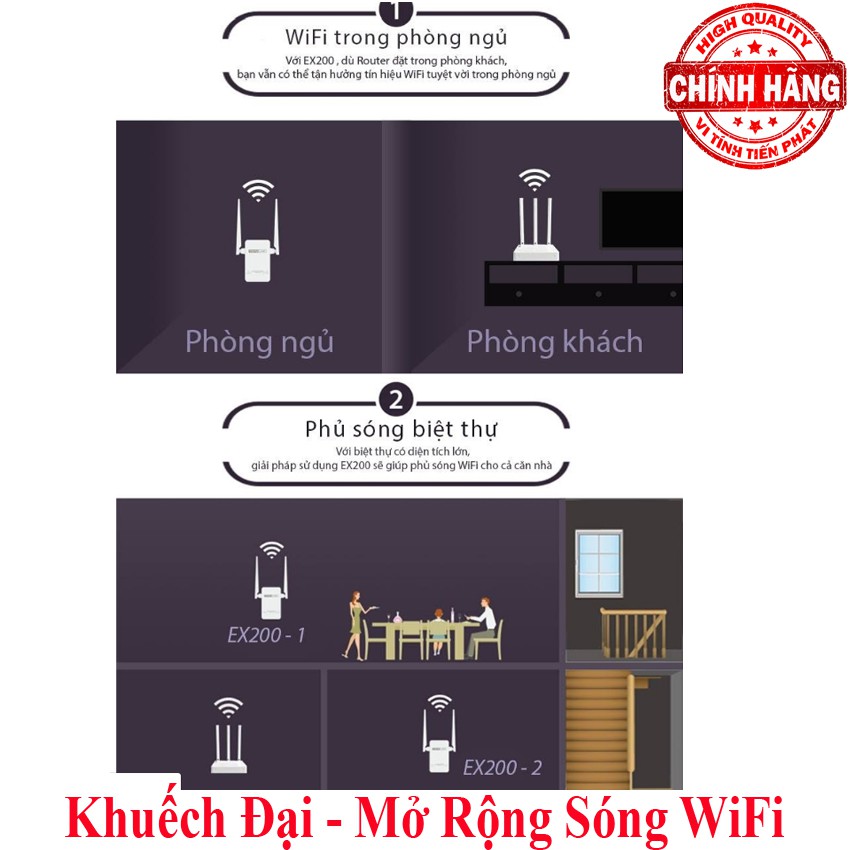 Bộ tiếp nối kích khuếch đại sóng WiFi ToToLink EX200 ( Repeater thu và phát sóng wifi làm cho sóng wifi mạnh hơn)