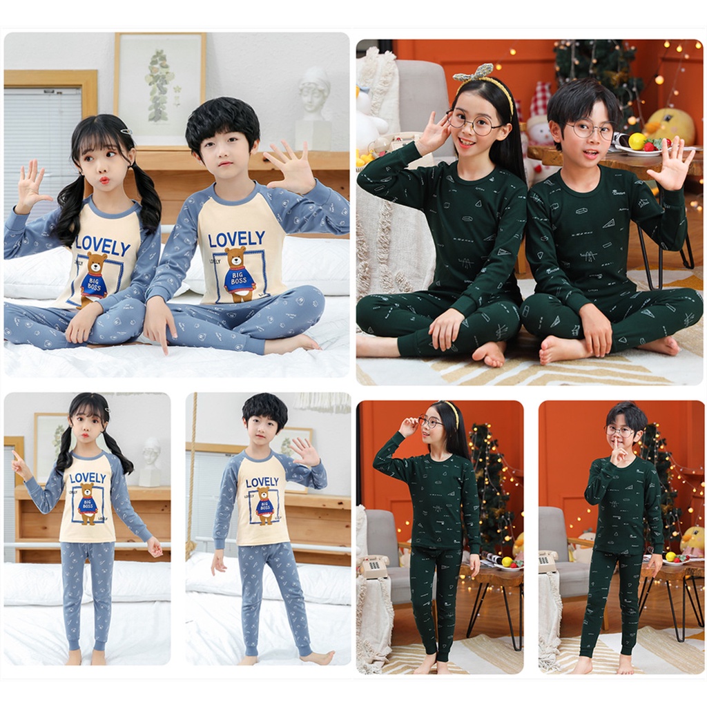 Bộ Đồ Ngủ Tay Dài Chất Liệu Cotton 100-160cm Cho Bé