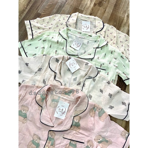 [ẢNH THẬT/CLIP] Bộ đồ ngủ nữ Bộ đồ ngủ Pyjama chất liệu đũi xốp hoạt hình ngắn tay quần đùi short