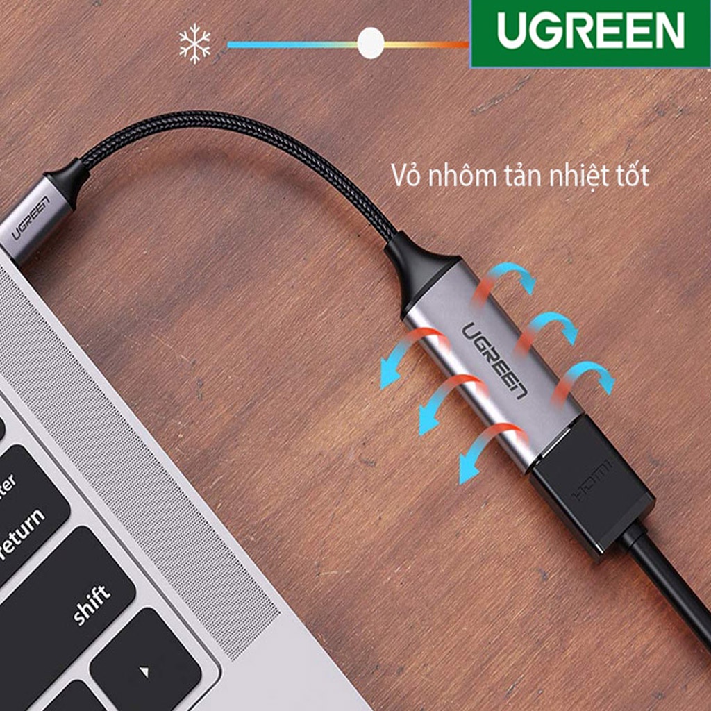 Cáp chuyển đổi USB type-C to HDMI hỗ trợ 4K@60Hz chính hãng Ugreen 70444 bọc nhôm cao cấp