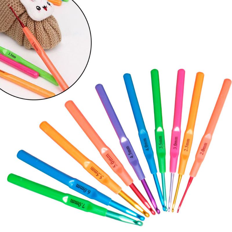 {SKC MÀU - bộ 10 cây} - KIM MÓC LEN CÁN NHỰA CAO CẤP THƯƠNG HIỆU S.K.C