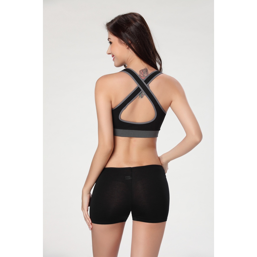 Áo bra tập Gym Yoga Aerobic 2 dây chéo lưng, vải dầy dặn co giãn thoải mái, tôn dáng nâng ngực, thấm hút mồ hôi A09