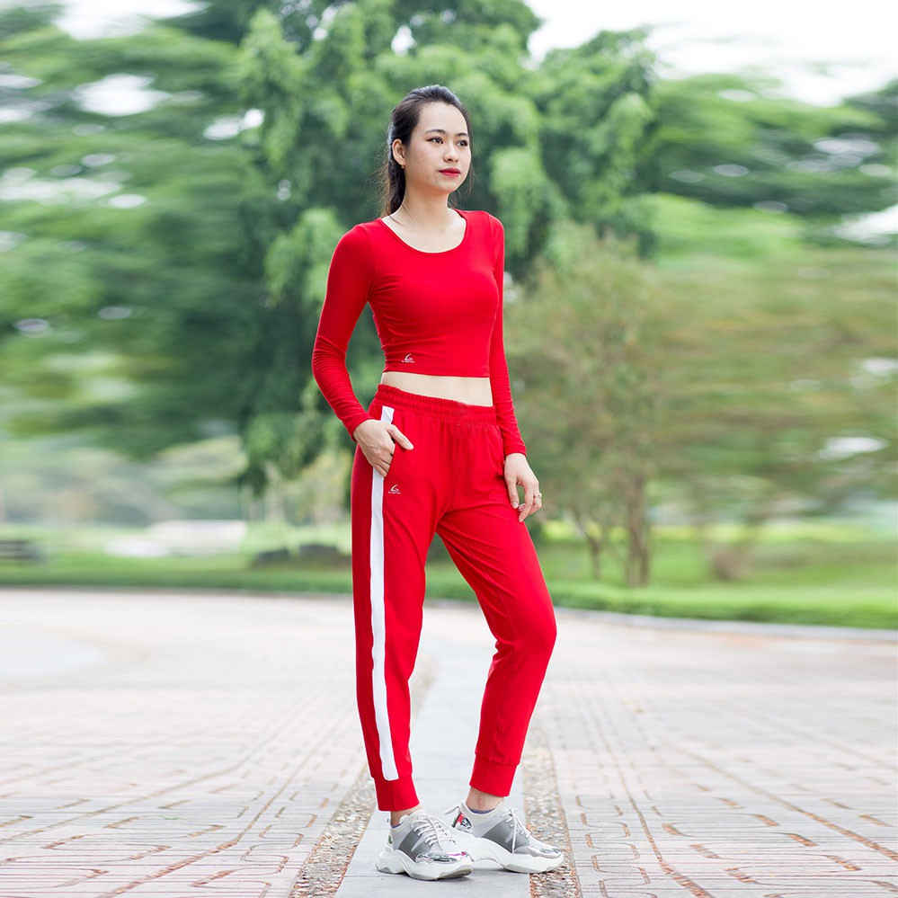 Set đồ tập Gym, yoga, zumba (Jogger phối trắng - Croptop Dài tay)