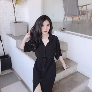 Đầm sơ mi thắt eo