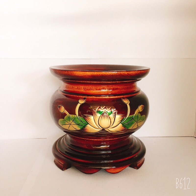 Bát nhang bằng gỗ hình bông sen vàng