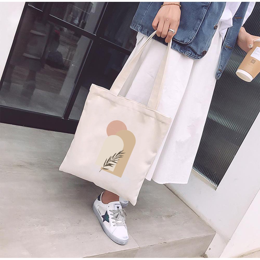 Túi Tote Vải Mộc GINKO Dây Kéo In Hình Minimalism Art M37